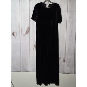 Vintage Caren Sport‎ Dress Womens Large Black Velvet Short Sleeve Maxi Made USA